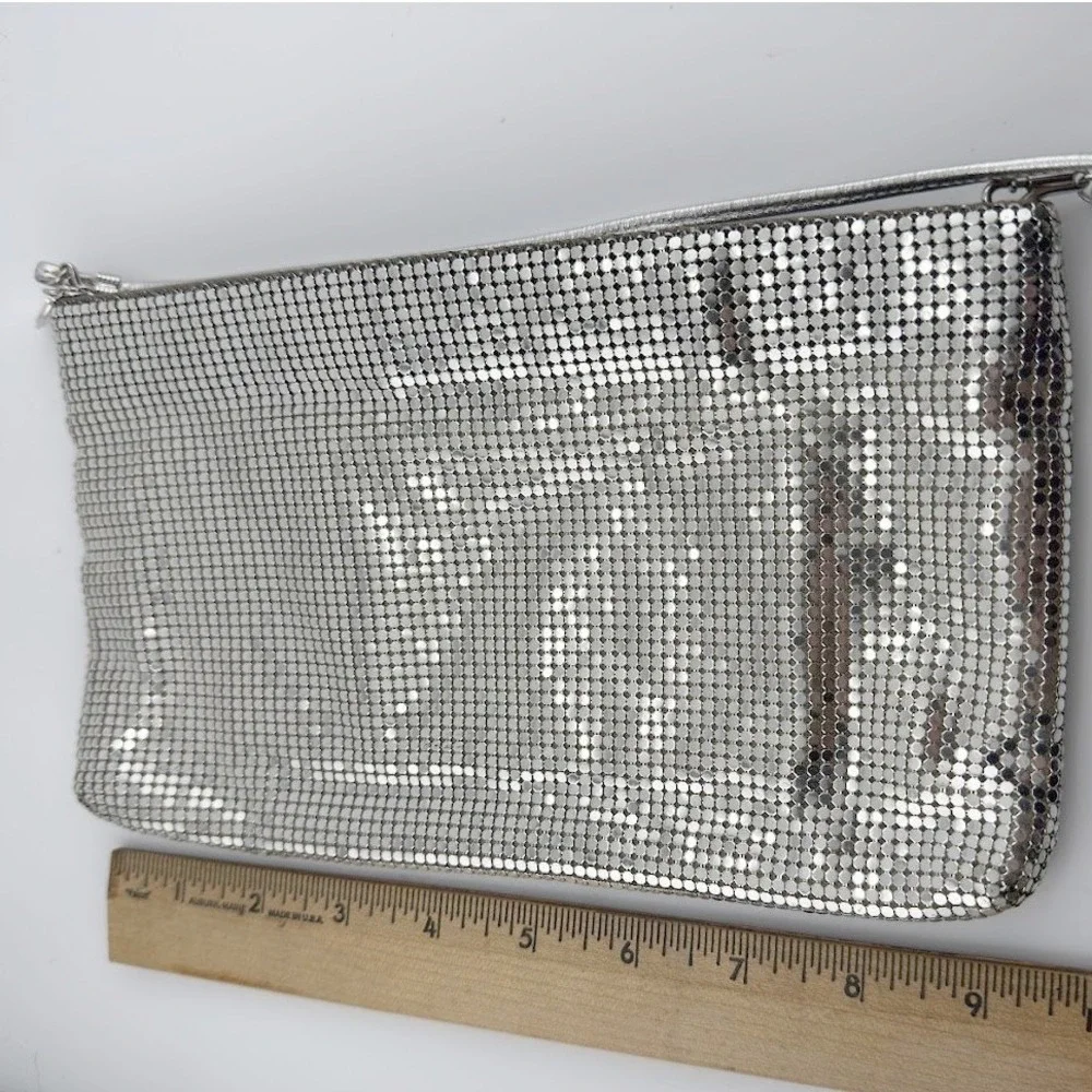 Whiting & Davis Crossbody Bag Women Silver Metal Mesh Disco Glam Evening Clutch